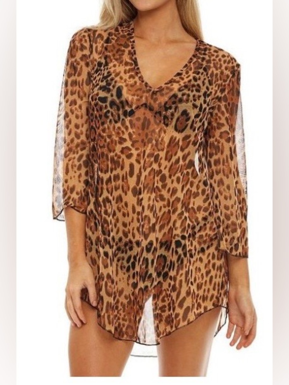 Women's Jordan Taylor Animal Print Sheer Swim Cover-Up Tunic (L)